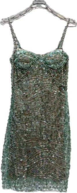 Green sequin suspender skirt